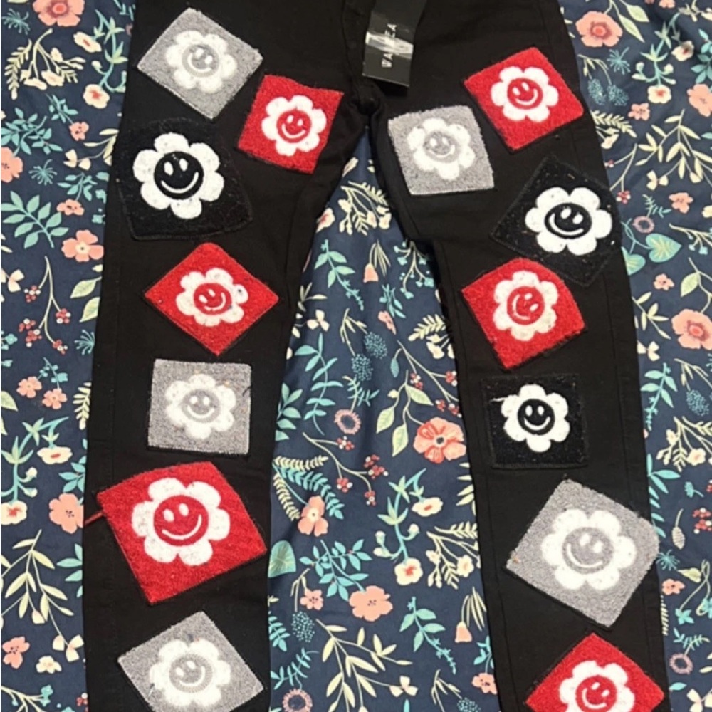 Kids Black Jeans with Colorful Patchwork